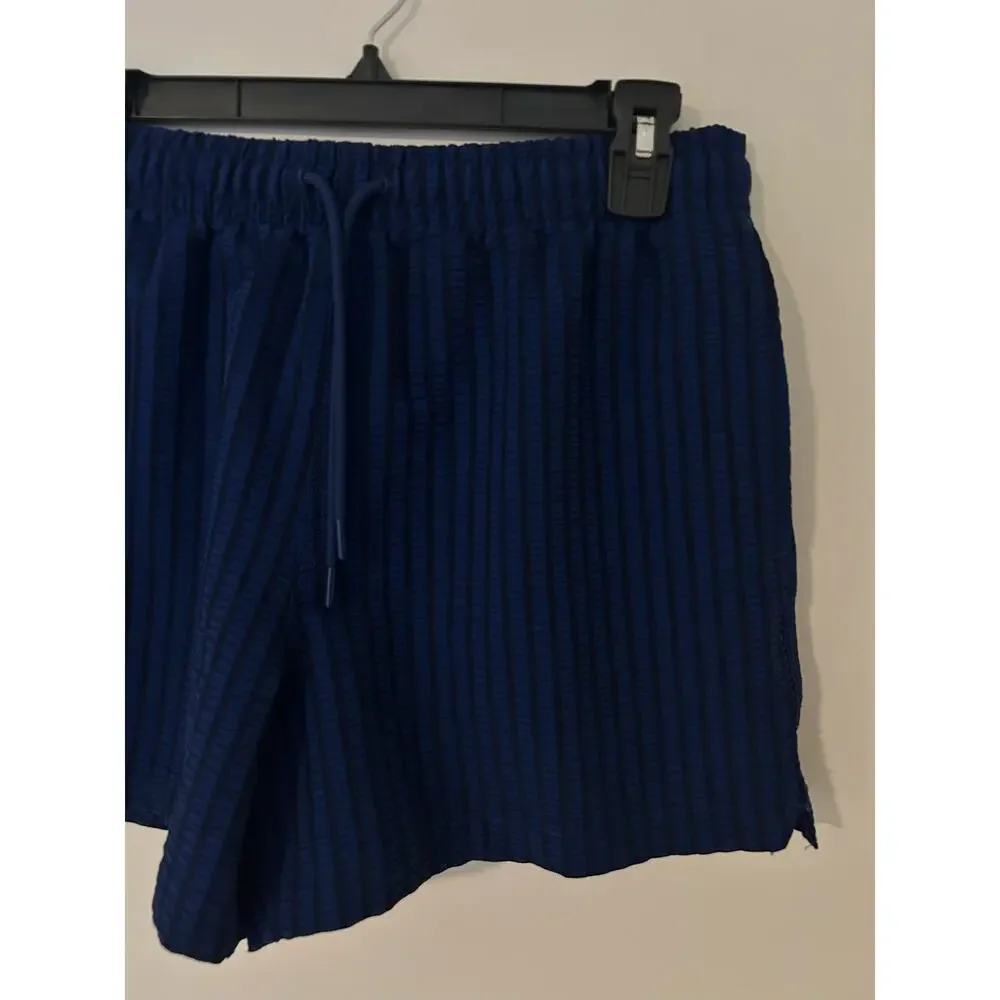 Abercrombie & Fitch Blue Swim Shorts Trunks Navy Blue Stripe Sport Textured EUC